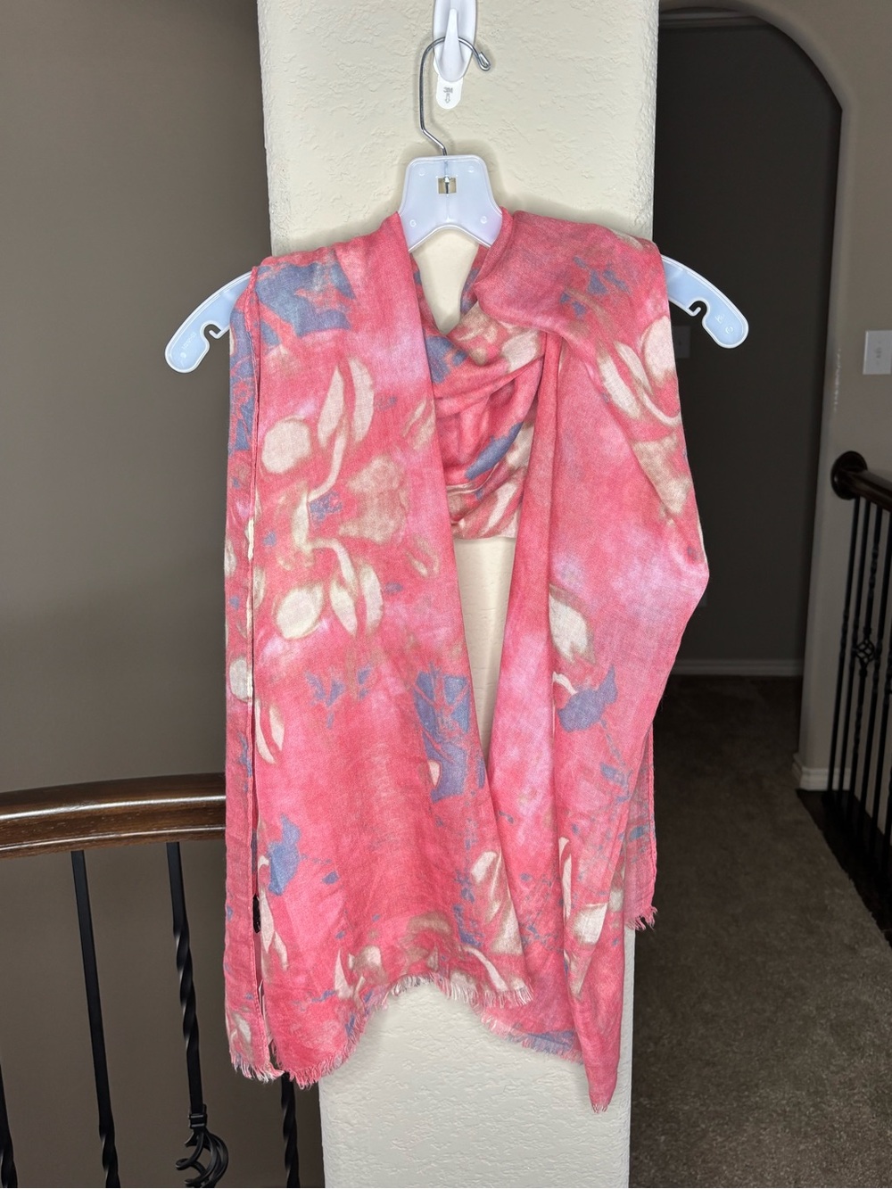 Luxe Pink Floral Lightweight Scarf Wrap Distressed Edges NEW Girly Flower Artsy